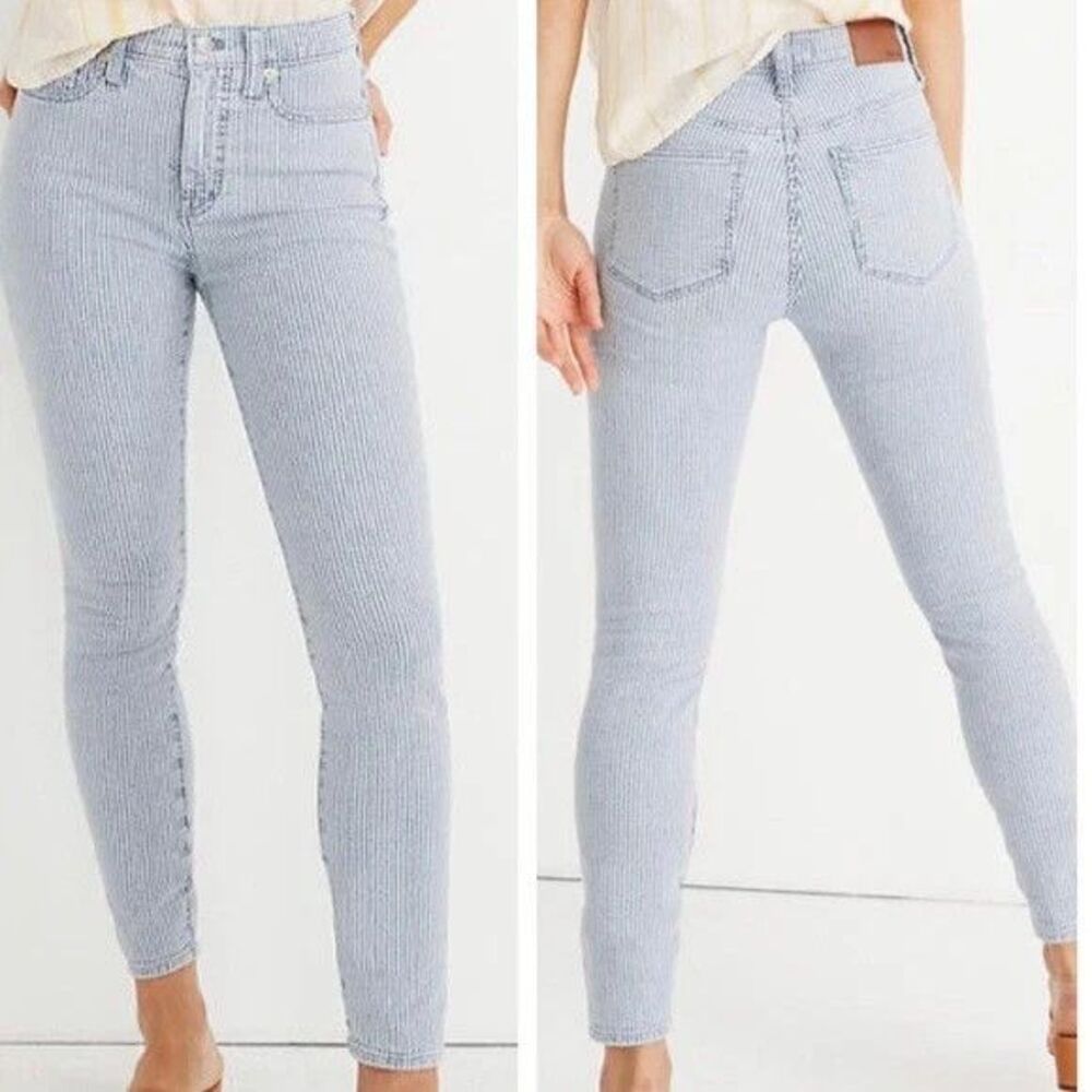 MADEWELL Jeans  10"‎ High Rise Skinny Crop Piper Railroad Stripe Size 26 Costal
